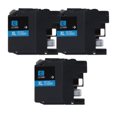 Brother LC103C Cyan Compatible 3-Pack High Yield Ink Cartridges $4.70 each ($14.10) Free Shipping