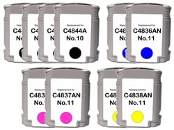 HP 10, 11 Compatible Value 10-Pack Ink Cartridge Combo (4 Black, 2 cyan, 2 Magenta, 2 Yellow) $6.97 each